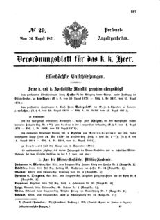 Kaiserlich-königliches Armee-Verordnungsblatt: Personal-Angelegenheiten 18710826 Seite: 1