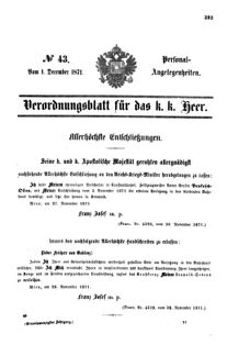 Kaiserlich-königliches Armee-Verordnungsblatt: Personal-Angelegenheiten 18711201 Seite: 1