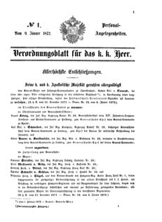 Kaiserlich-königliches Armee-Verordnungsblatt: Personal-Angelegenheiten 18720109 Seite: 1