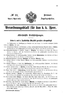 Kaiserlich-königliches Armee-Verordnungsblatt: Personal-Angelegenheiten 18720406 Seite: 1