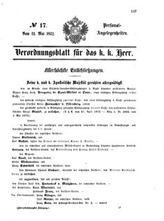 Kaiserlich-königliches Armee-Verordnungsblatt: Personal-Angelegenheiten 18720512 Seite: 1