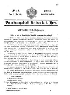 Kaiserlich-königliches Armee-Verordnungsblatt: Personal-Angelegenheiten 18720517 Seite: 1