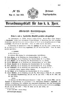 Kaiserlich-königliches Armee-Verordnungsblatt: Personal-Angelegenheiten 18720627 Seite: 1