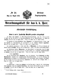 Kaiserlich-königliches Armee-Verordnungsblatt: Personal-Angelegenheiten 18720823 Seite: 1