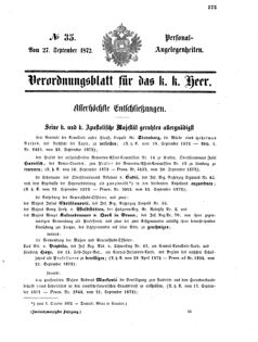 Kaiserlich-königliches Armee-Verordnungsblatt: Personal-Angelegenheiten 18720927 Seite: 1