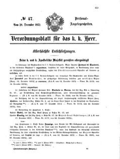 Kaiserlich-königliches Armee-Verordnungsblatt: Personal-Angelegenheiten 18721228 Seite: 1