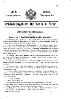 Kaiserlich-königliches Armee-Verordnungsblatt: Personal-Angelegenheiten 18730123 Seite: 1