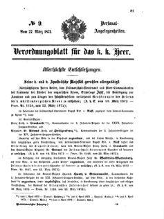 Kaiserlich-königliches Armee-Verordnungsblatt: Personal-Angelegenheiten 18730327 Seite: 1