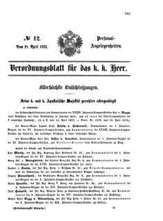 Kaiserlich-königliches Armee-Verordnungsblatt: Personal-Angelegenheiten 18730418 Seite: 1