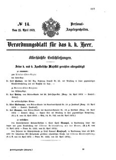 Kaiserlich-königliches Armee-Verordnungsblatt: Personal-Angelegenheiten 18730425 Seite: 1