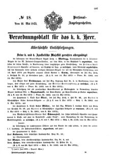 Kaiserlich-königliches Armee-Verordnungsblatt: Personal-Angelegenheiten 18730516 Seite: 1