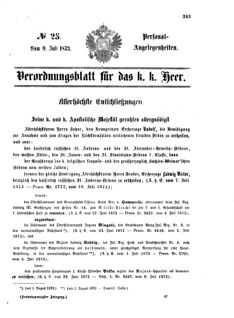 Kaiserlich-königliches Armee-Verordnungsblatt: Personal-Angelegenheiten 18730709 Seite: 1