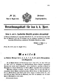 Kaiserlich-königliches Armee-Verordnungsblatt: Personal-Angelegenheiten 18730814 Seite: 1