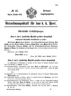 Kaiserlich-königliches Armee-Verordnungsblatt: Personal-Angelegenheiten 18731009 Seite: 1