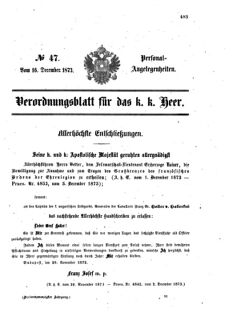 Kaiserlich-königliches Armee-Verordnungsblatt: Personal-Angelegenheiten 18731216 Seite: 1