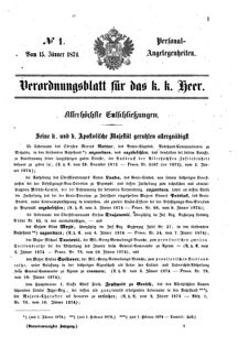 Kaiserlich-königliches Armee-Verordnungsblatt: Personal-Angelegenheiten 18740115 Seite: 1