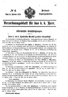 Kaiserlich-königliches Armee-Verordnungsblatt: Personal-Angelegenheiten 18740214 Seite: 1