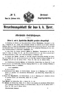 Kaiserlich-königliches Armee-Verordnungsblatt: Personal-Angelegenheiten 18740224 Seite: 1