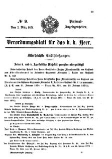 Kaiserlich-königliches Armee-Verordnungsblatt: Personal-Angelegenheiten 18740302 Seite: 1