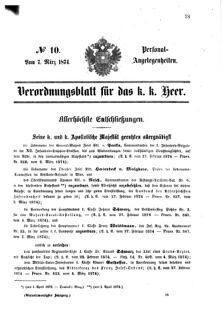 Kaiserlich-königliches Armee-Verordnungsblatt: Personal-Angelegenheiten 18740307 Seite: 1