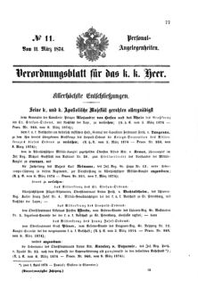 Kaiserlich-königliches Armee-Verordnungsblatt: Personal-Angelegenheiten 18740311 Seite: 1