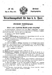 Kaiserlich-königliches Armee-Verordnungsblatt: Personal-Angelegenheiten 18740318 Seite: 1