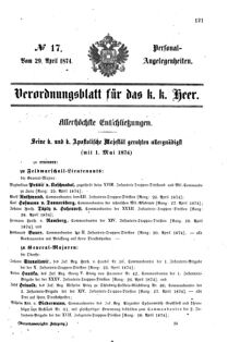 Kaiserlich-königliches Armee-Verordnungsblatt: Personal-Angelegenheiten 18740429 Seite: 1