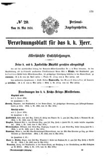 Kaiserlich-königliches Armee-Verordnungsblatt: Personal-Angelegenheiten 18740518 Seite: 1