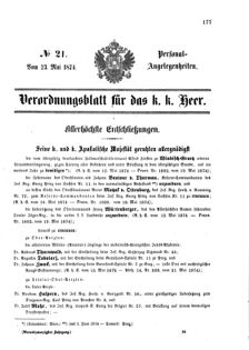 Kaiserlich-königliches Armee-Verordnungsblatt: Personal-Angelegenheiten 18740523 Seite: 1