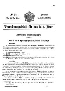 Kaiserlich-königliches Armee-Verordnungsblatt: Personal-Angelegenheiten 18740528 Seite: 1