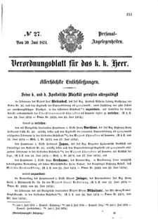 Kaiserlich-königliches Armee-Verordnungsblatt: Personal-Angelegenheiten 18740630 Seite: 1