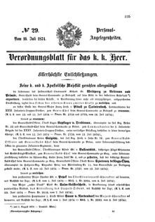 Kaiserlich-königliches Armee-Verordnungsblatt: Personal-Angelegenheiten 18740716 Seite: 1