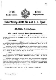 Kaiserlich-königliches Armee-Verordnungsblatt: Personal-Angelegenheiten 18740723 Seite: 1