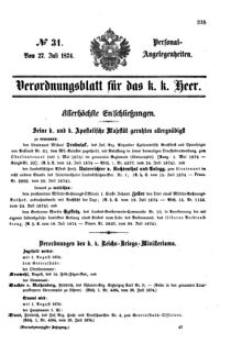 Kaiserlich-königliches Armee-Verordnungsblatt: Personal-Angelegenheiten 18740727 Seite: 1