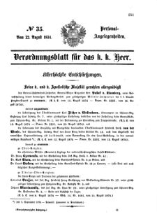 Kaiserlich-königliches Armee-Verordnungsblatt: Personal-Angelegenheiten 18740822 Seite: 1