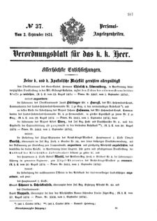 Kaiserlich-königliches Armee-Verordnungsblatt: Personal-Angelegenheiten 18740902 Seite: 1