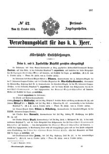 Kaiserlich-königliches Armee-Verordnungsblatt: Personal-Angelegenheiten 18741012 Seite: 1