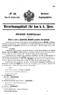 Kaiserlich-königliches Armee-Verordnungsblatt: Personal-Angelegenheiten 18741028 Seite: 1