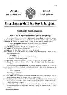 Kaiserlich-königliches Armee-Verordnungsblatt: Personal-Angelegenheiten 18741204 Seite: 1