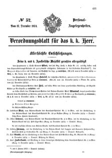 Kaiserlich-königliches Armee-Verordnungsblatt: Personal-Angelegenheiten 18741217 Seite: 1