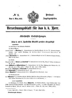 Kaiserlich-königliches Armee-Verordnungsblatt: Personal-Angelegenheiten 18750309 Seite: 1