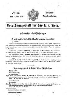 Kaiserlich-königliches Armee-Verordnungsblatt: Personal-Angelegenheiten 18750514 Seite: 1