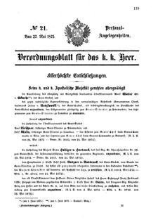 Kaiserlich-königliches Armee-Verordnungsblatt: Personal-Angelegenheiten 18750527 Seite: 1