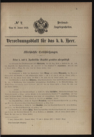 Kaiserlich-königliches Armee-Verordnungsblatt: Personal-Angelegenheiten 18760118 Seite: 1