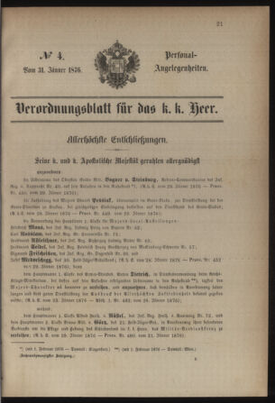 Kaiserlich-königliches Armee-Verordnungsblatt: Personal-Angelegenheiten 18760131 Seite: 1