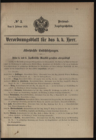 Kaiserlich-königliches Armee-Verordnungsblatt: Personal-Angelegenheiten 18760209 Seite: 1