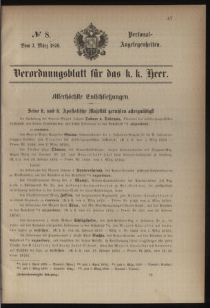 Kaiserlich-königliches Armee-Verordnungsblatt: Personal-Angelegenheiten 18760303 Seite: 1