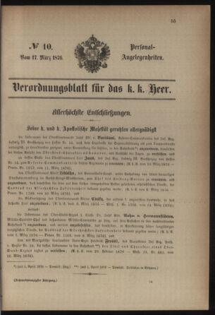 Kaiserlich-königliches Armee-Verordnungsblatt: Personal-Angelegenheiten 18760317 Seite: 1