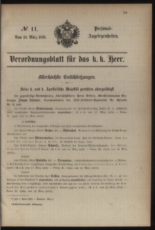 Kaiserlich-königliches Armee-Verordnungsblatt: Personal-Angelegenheiten 18760324 Seite: 1