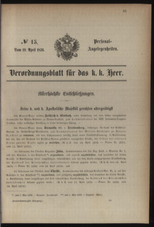 Kaiserlich-königliches Armee-Verordnungsblatt: Personal-Angelegenheiten 18760419 Seite: 1